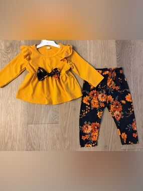 Boutique Girl's Size 6-9 Months 2Pc Sunflower Pant Set